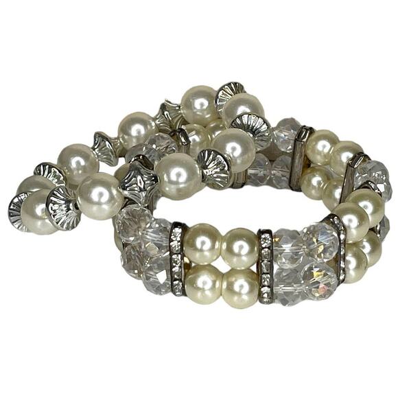 Silver Tone Faux Pearl, Rhinestone and Crystal Bead Bracelets Fashion Jewelry - Picture 6 of 10